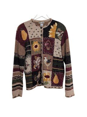Heirloom Collectibles Patchwork Cardigan Womens Size Medium Farm Vintage Y2K